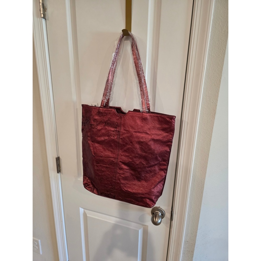 Wilsons Leather‎ Pack and Go Tote Metallic Wine Color Genuine Leather MSRP $100